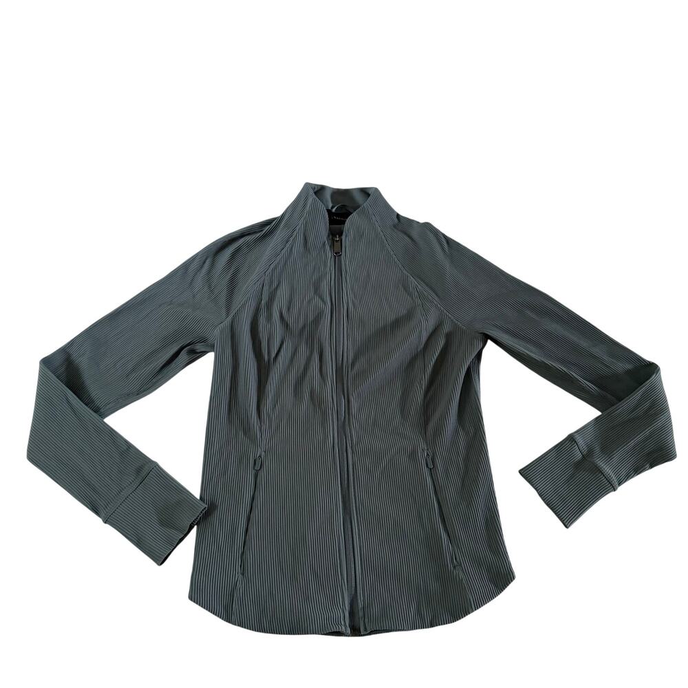 Athleta Dark Sage Green Ribbed Zip Jacket M Athleisure Lounge